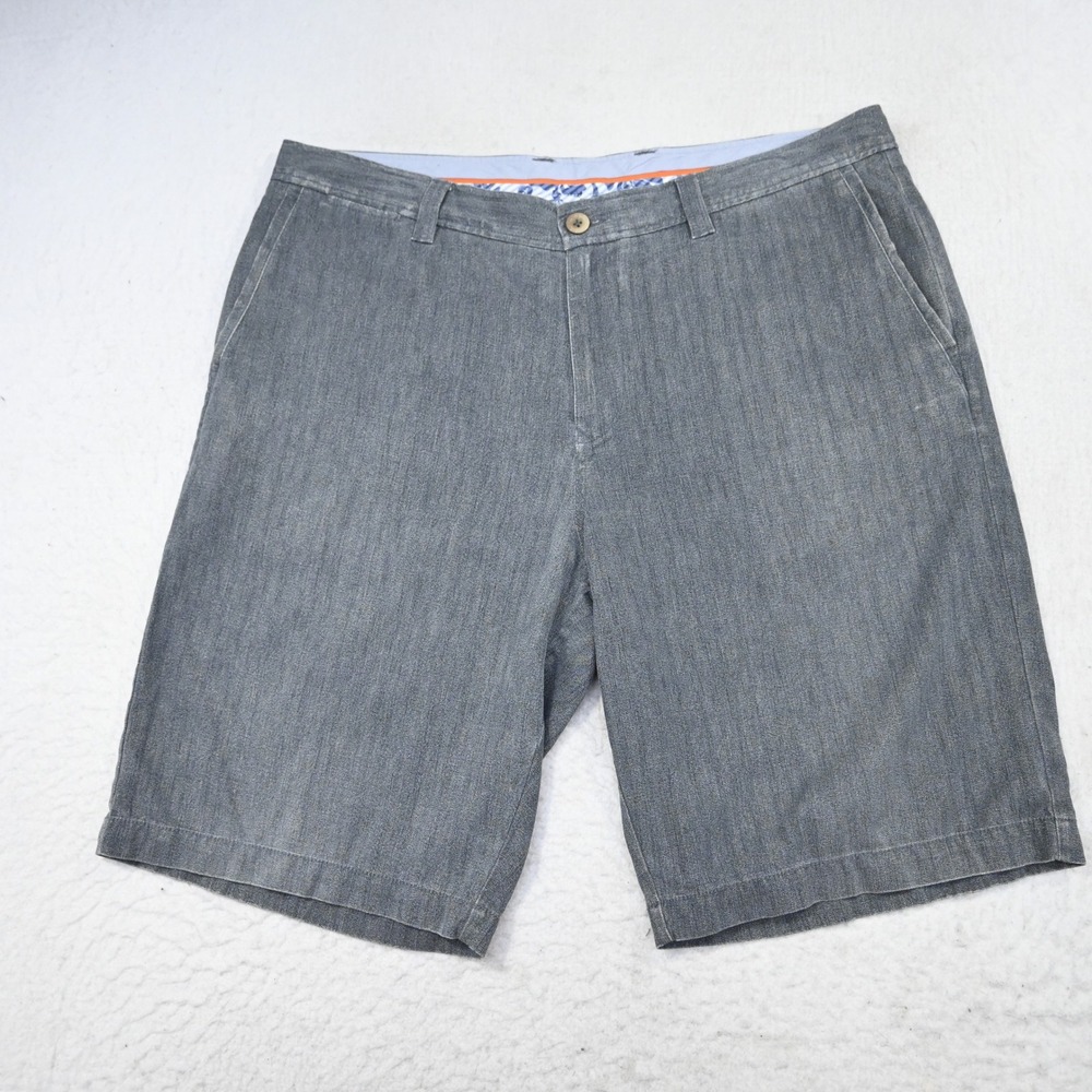 Tommy Bahama Hawaiian Shorts Mens 36 Gray Silk Cotton Herringbone Casual